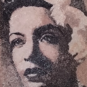 Rice grain mosaic image of Billie Holiday