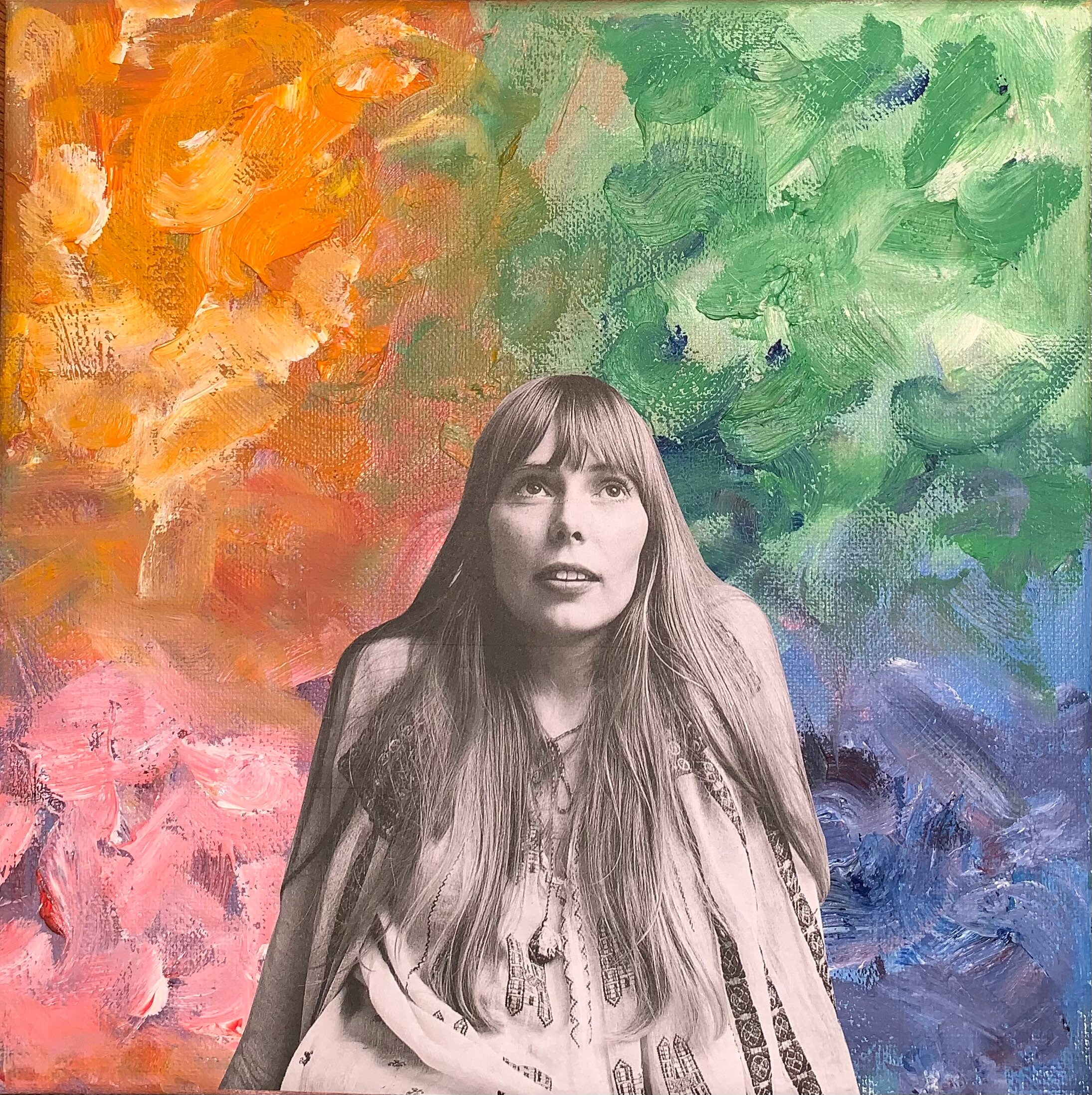 acrylics colored pencil Joni Mitchell POSTER/watercolors 