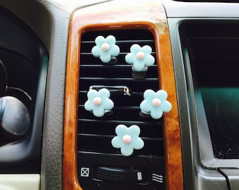 Set of 5 Flower Light Blue Car  Vent Clip Mask Hanger Hook Accessory Decoration