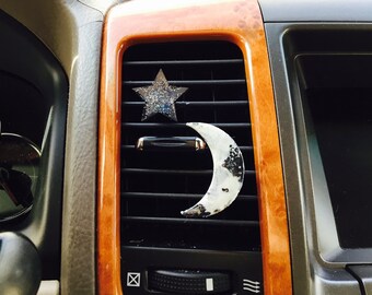 Crescent Moon / Star / Shimmery Glitter / Black / Car Vent Clip  Accessory Decoration Pretty