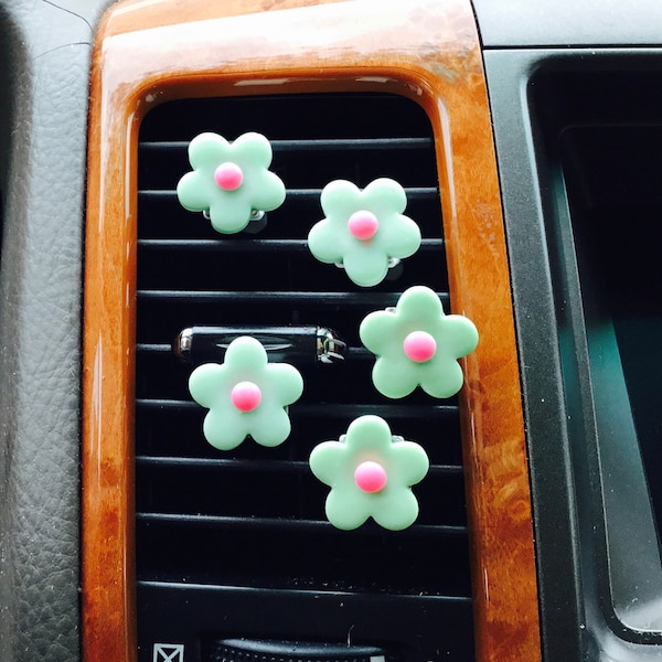 Set of 5 Flower Mint Green Car  Vent Clip Mask Hanger Hook Accessory Decoration