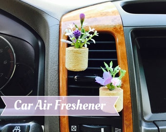 Car Air Freshener Cork Planter / Purple Flower / Essential Oil Diffuser / Car Vent Clip Red Berry Decoration