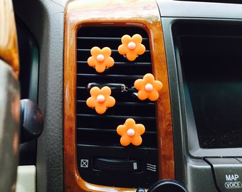 Set of 5 Flower Orange Daisy  Car  Vent Clip Hanger Hook Accessory Decoration