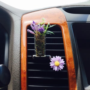 Plant / Planter / Purple Flower / Wildflower /  Acrylic  / Clear  Vase / Car  Vent Clip Hanger Decoration