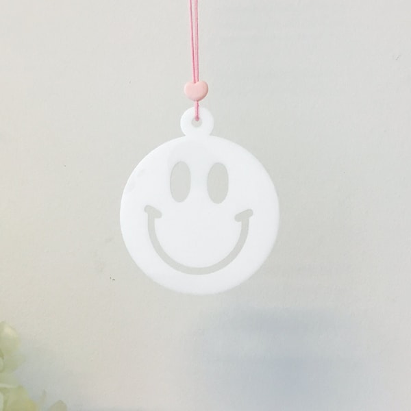 Smiley Face / Emoji / White / Rear View Mirror Charm / Car Hanging Accessory/ Mobile