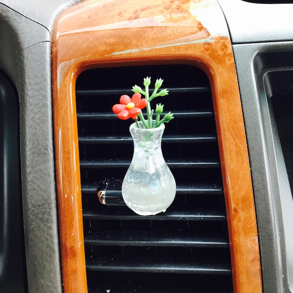 Miniature / Mini / Vase / Red Daisy Flower / Car  Vent Clip Mask Hook Holder Hanger Decoration