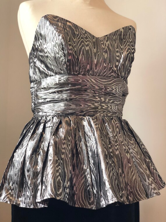 Showstopping 1980s Radley Metallic Strapless Peplu