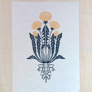 Dandelion Linoleum Print Original Graphic Symmetrical art deco art nouveau Art Nouveau flowers floral garden gardening plantmum plantdad