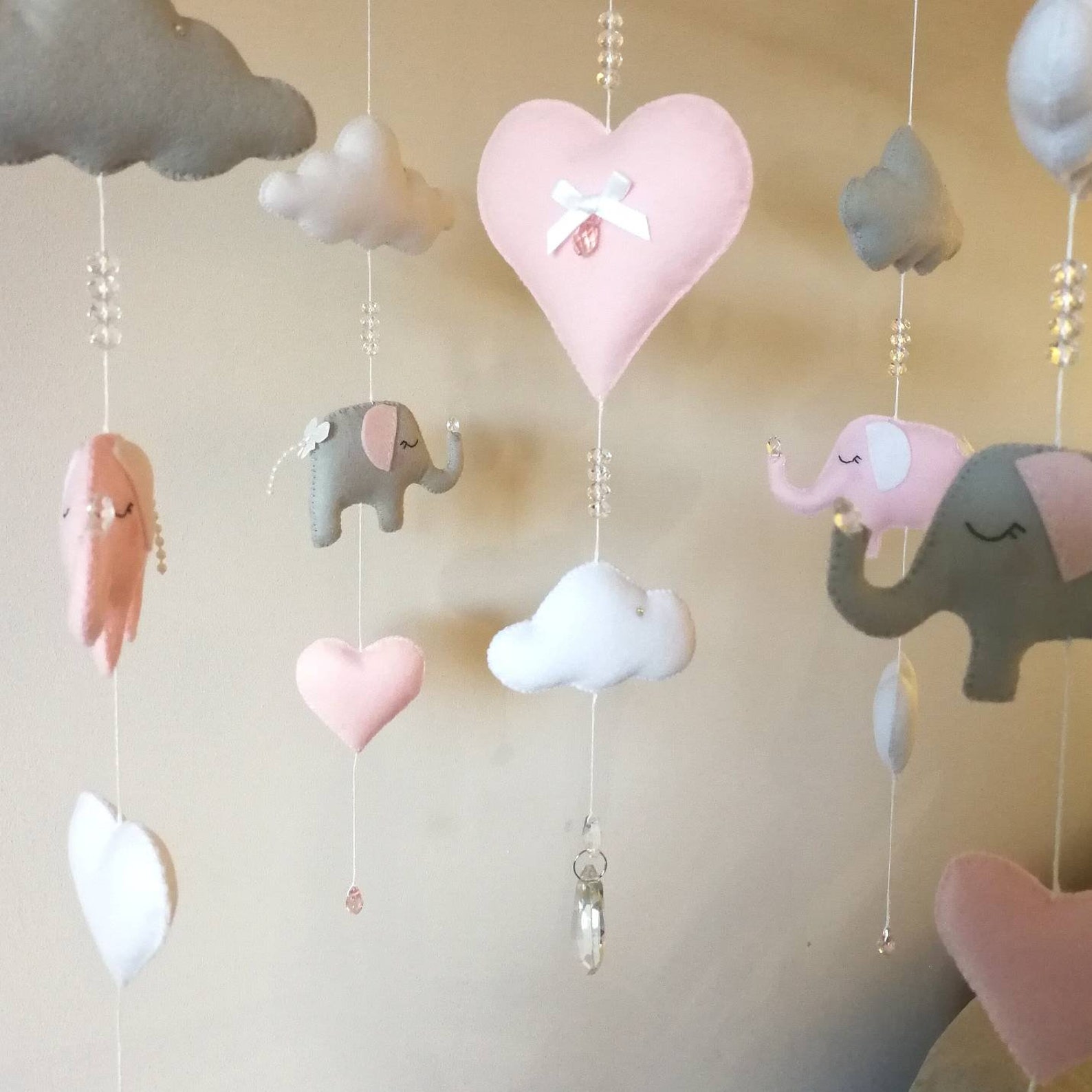 Elephant Baby Mobile Musical Cot Mobile Pink Nursey Etsy