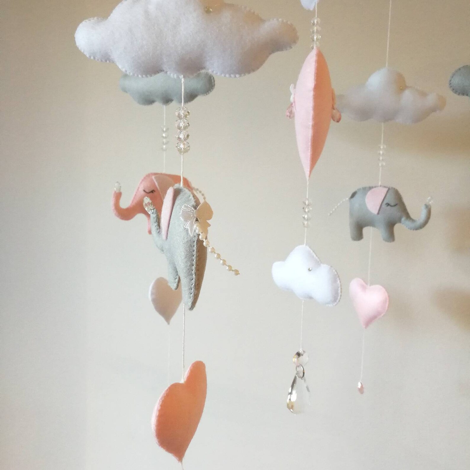 Elephant Baby Mobile Musical Cot Mobile Pink Nursey Etsy