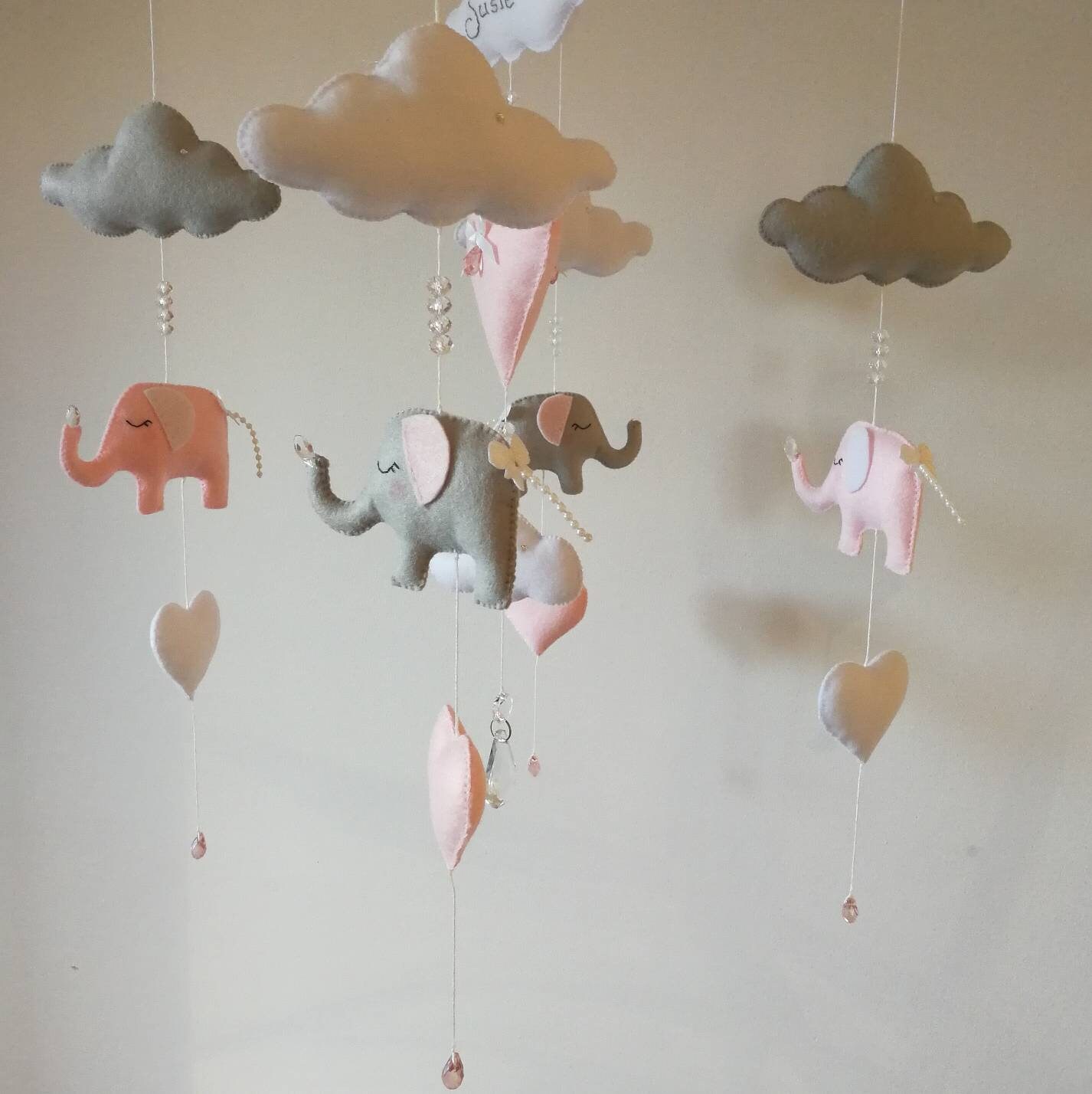 Elephant Baby Mobile Musical Cot Mobile Pink Nursey Etsy