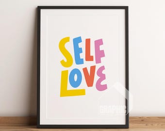 Self Love Typography Art Print | Retro Artist Illustration | Trendy Wall Art Printable | Aesthetic & Inspiring Quote Print