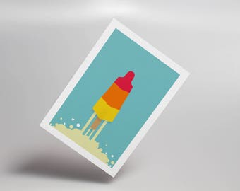 Rocket Lolly Postcard, Ice Cream, Summer, Food, Wall Art, Postcard, Popsicle, Cute