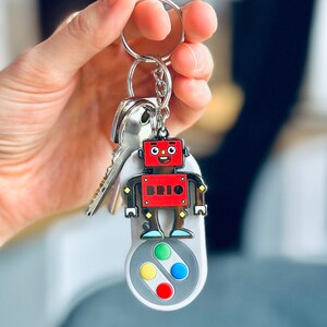 Robot Keyring Hard Enamel Robot shaped Black Nickel Metal Gift Present Geek Birthday Christmas Sci-Fi image 2