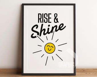 Rise And Shine Art Print | Retro Artist Illustration | Trendy Wall Art Printable | Aesthetic & Inspiring Quote Print