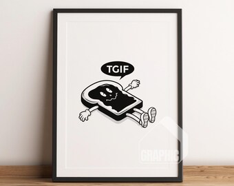 TGIF Thank God It's Friday Art Print | Retro Artist Illustration | Trendy Wall Art Printable | Aesthetic & Inspiring Quote Print