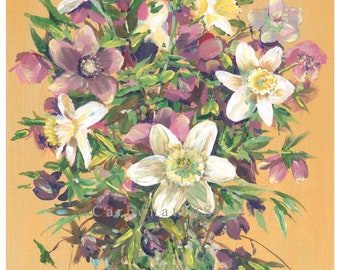 Descarga digital instantánea. Rosas y narcisos de Cuaresma. Pintura acrílica original de Bellas Artes sobre lienzo de 35,5 x 45,7 cm. También se venden copias impresas.