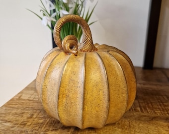 Beautiful Orange Pumpkin Ornament, Halloween Autumn Decoration, Ceramic Look