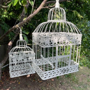 Set Of 2 Vintage Cream Bird Cage Hanging Baskets Garden Planter Plant Pot Display Rustic Shabby Chic Large Planter