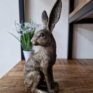 21cm Bronze/ Antique Gold Sitting Hare Bunny Rabbit Ornament Figurine Statue Sculpture Animal Figure Home Decor