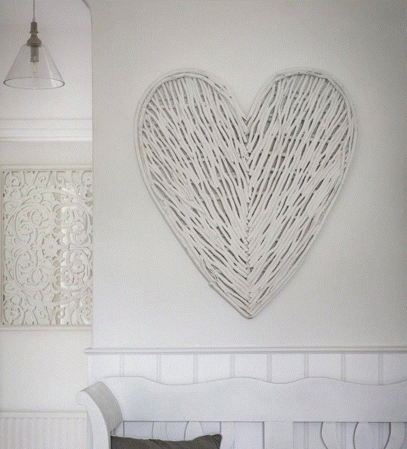 Large White Wicker Wood Heart Wall Art Hanging 70cm Etsy