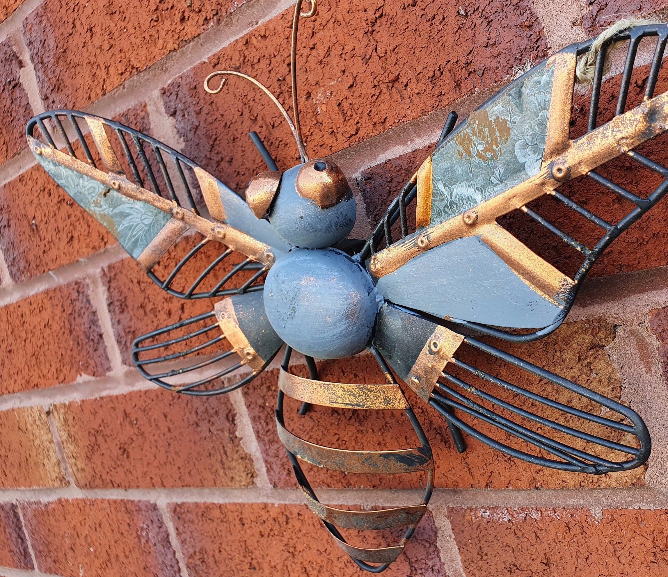 Metal Bee Garden Wall Sculpture Grey & Copper Decoration Art Etsy UK