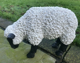 Standing Grazing Sheep Figure, Lamb Garden Statue, Farm Animal Resin Patio Lawn Ornament