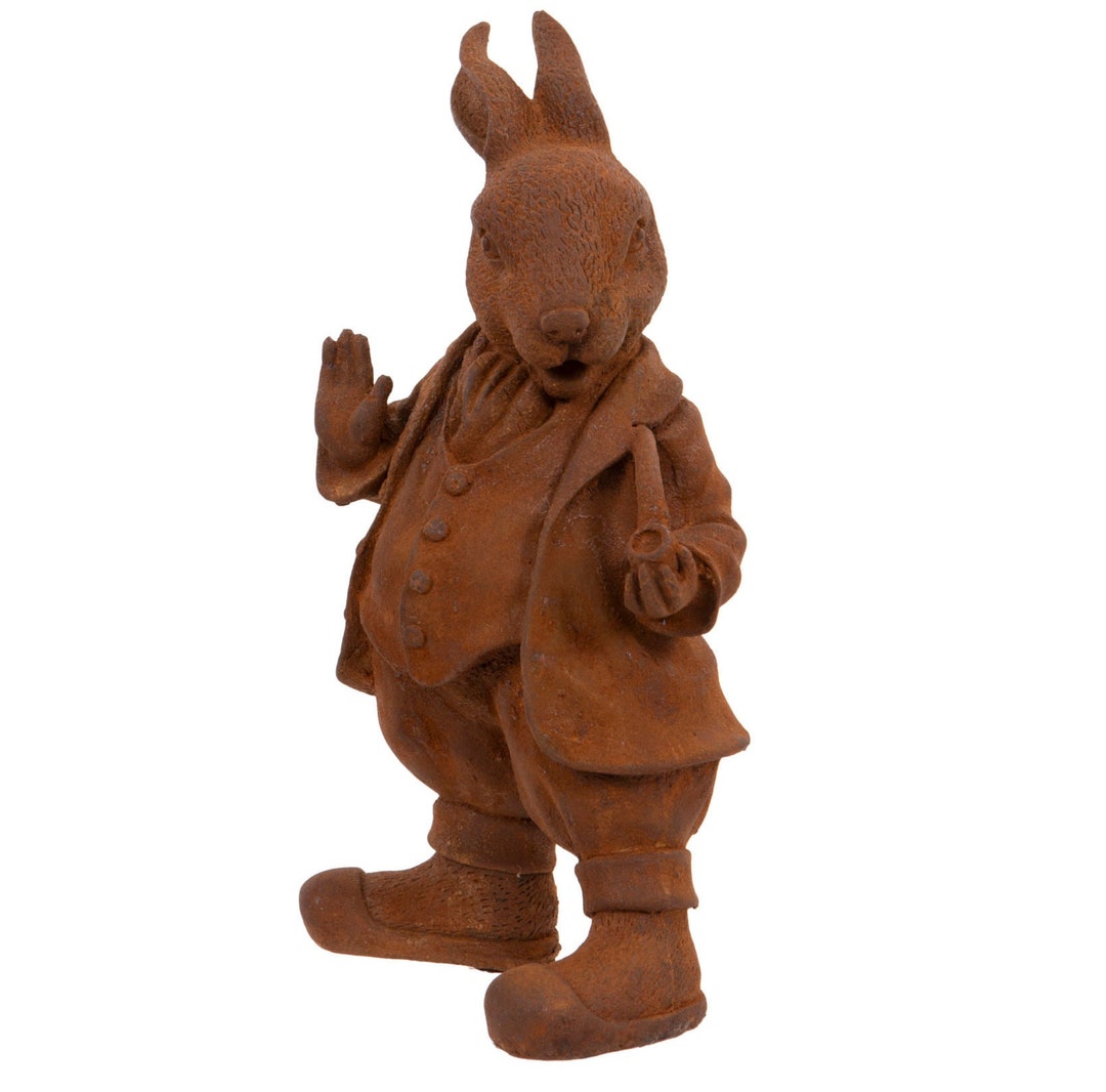 Cast Iron Rabbit Butler Statue Cold Cast Iron Mr Rabbit Ornament Statue With Rusty Finish - Wind ...