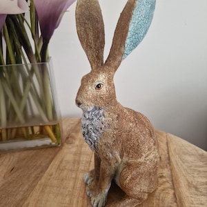 Sitting Hare Rabbit Ornament Figure Brown Colour Sculpture Decor