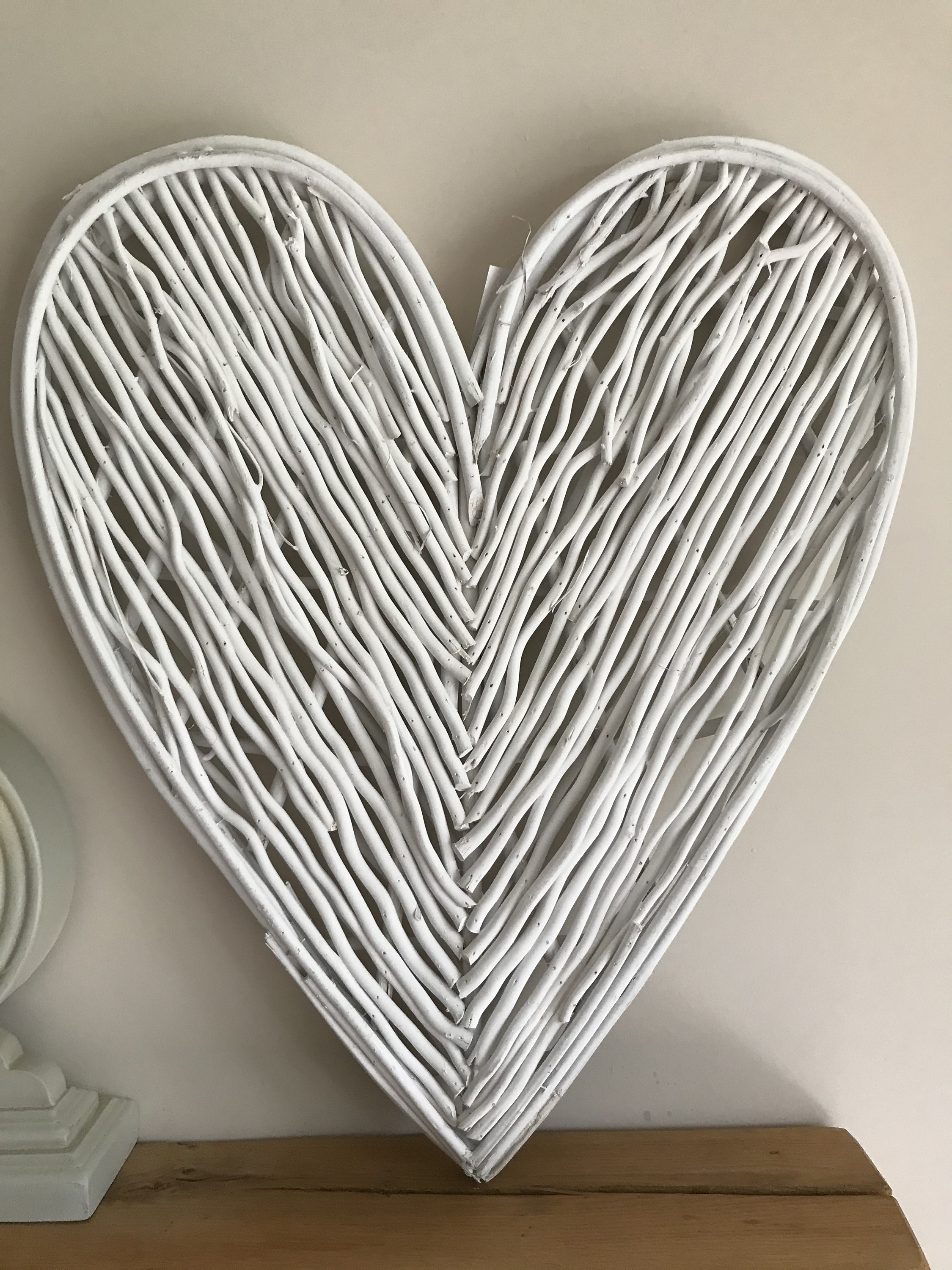 Large White Wicker Wood Heart Wall Art Hanging 70cm Etsy