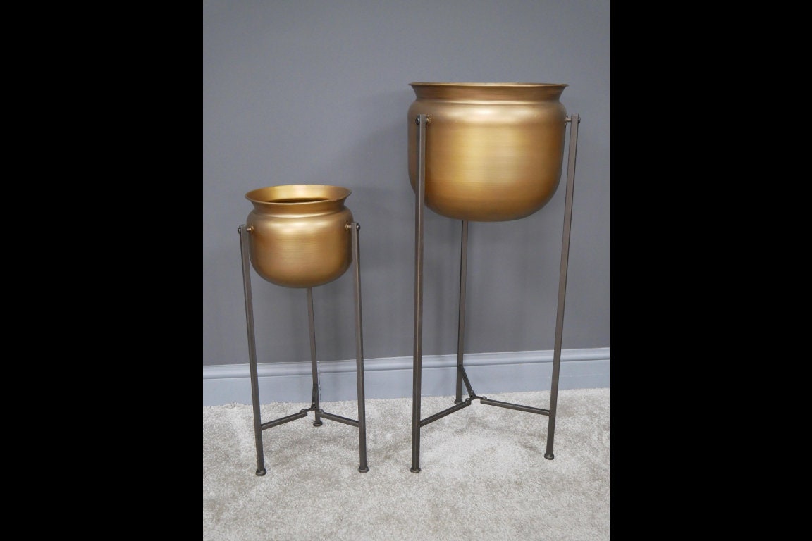 Large Gold Plant Pot on Stand Etsy