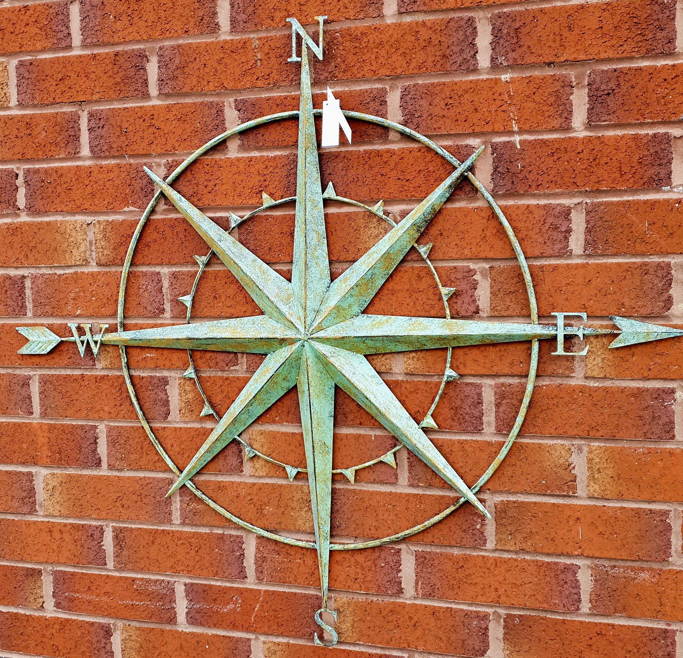 Large Aged Metal Verdigris Style Compass Wall Hanging Wall Art Etsy