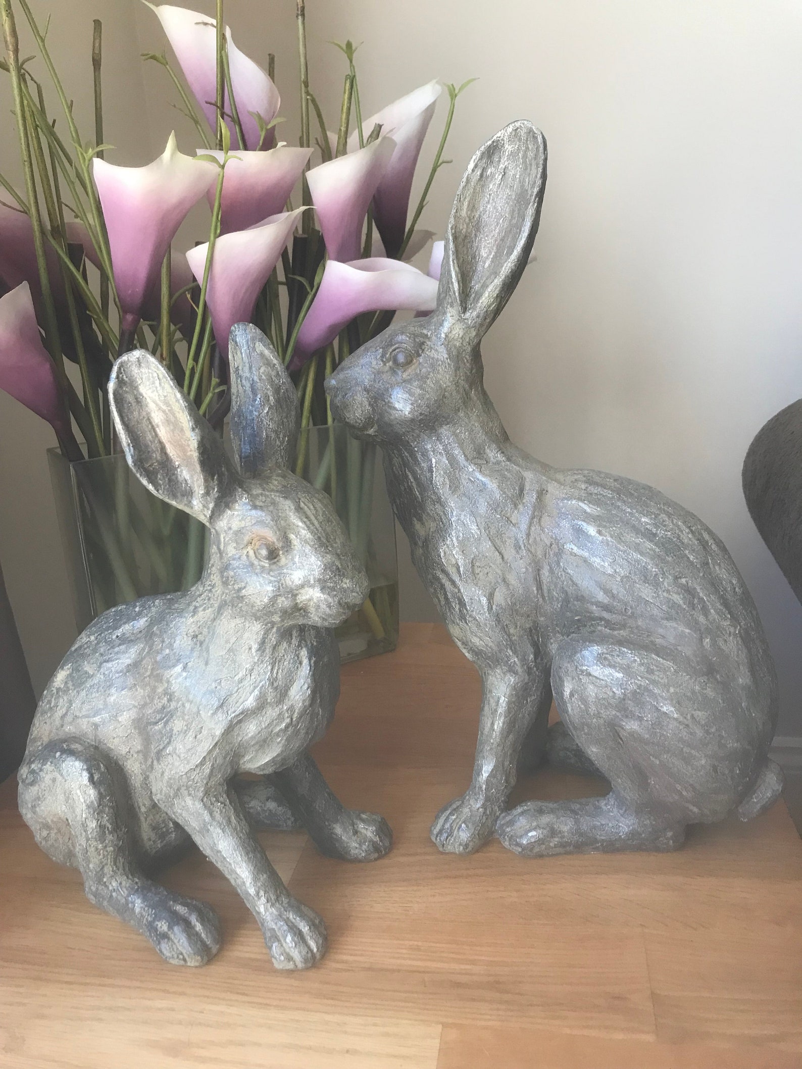 Pair of Large Sitting Hares Rabbit Ornament Figure Sculpture Etsy UK