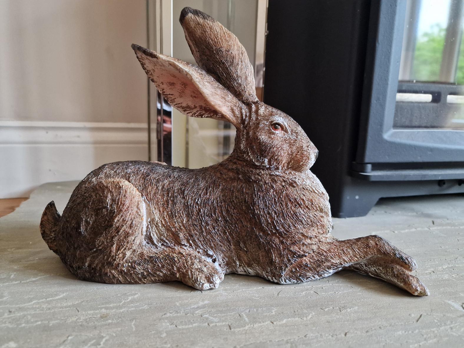 Large Hare Rabbit Ornament Figure Brown Colour Sculpture Decor
