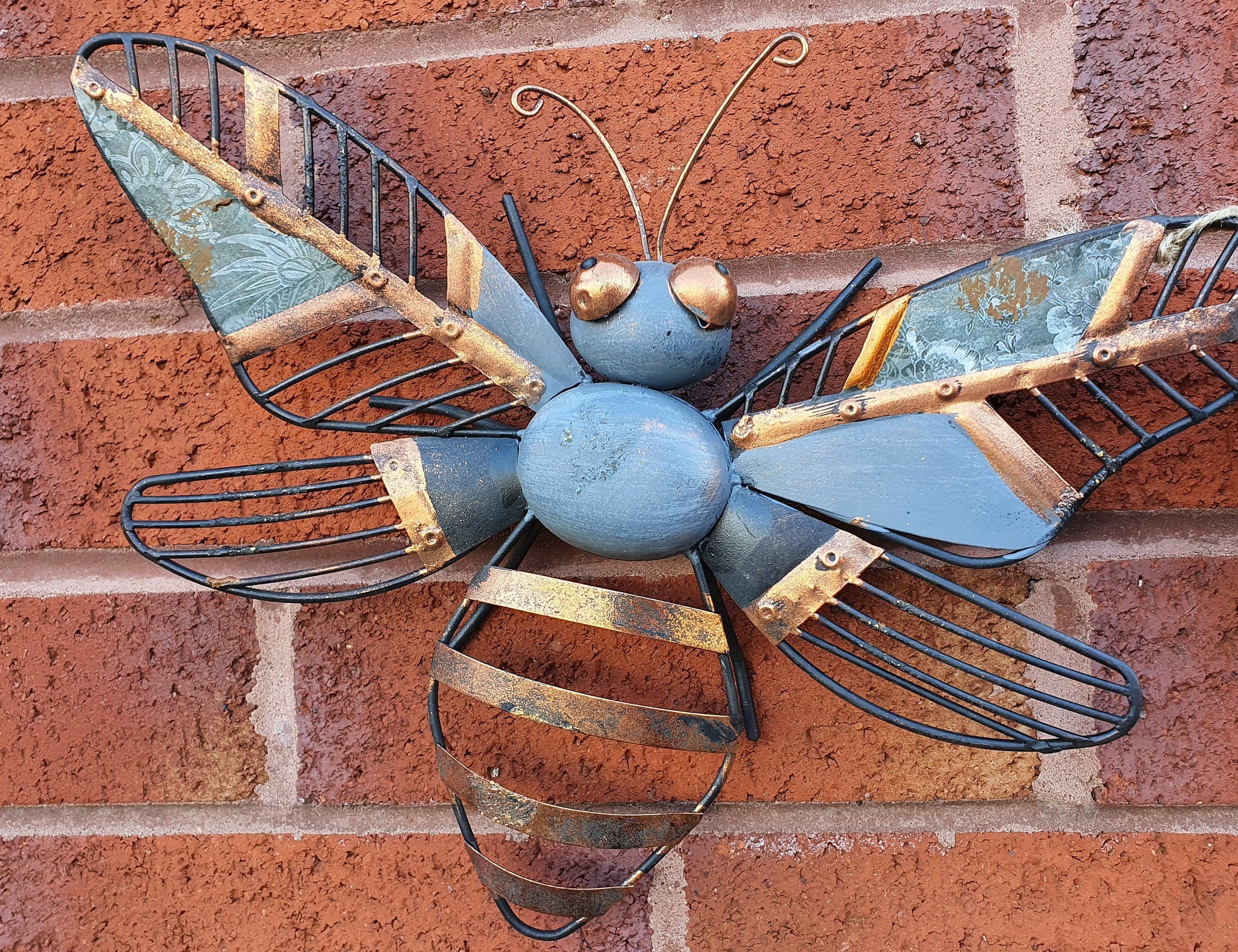 Metal Bee Garden Wall Sculpture Grey & Copper Decoration Art Etsy UK