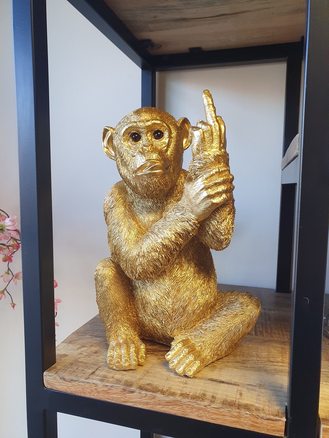 Large Resin Cheeky Rude up Yours Swearing Golden Monkey Chimp Ornament