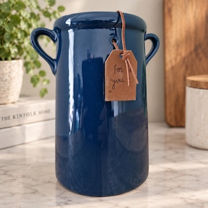 Navy Blue Ceramic Vase- Kitchen Utensil Holder Pot