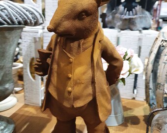 Antike Gartenskulptur 'Mr Ratty' Aus Kunstharz – Bronze-Look, Wetterfest, Für Garten Oder Regal