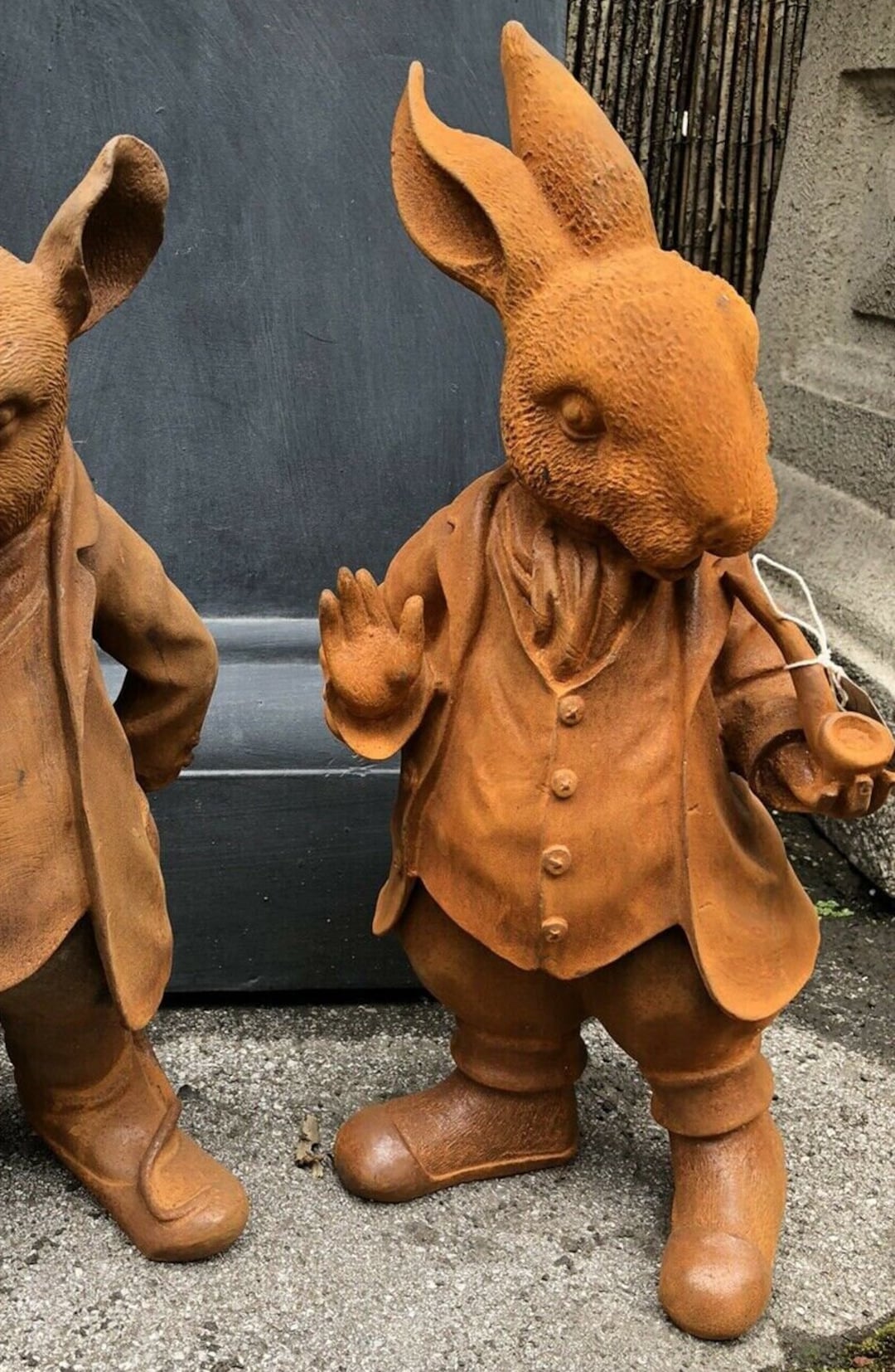 Cast Iron Rabbit Butler Statue Cold Cast Iron Mr Rabbit Ornament Statue With Rusty Finish Large Size ...