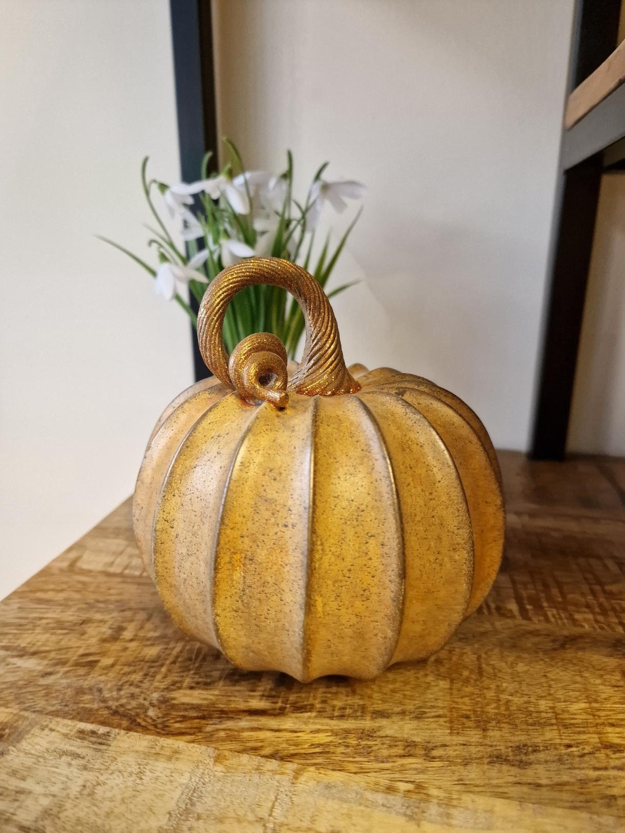 Beautiful Orange Pumpkin Ornament, Halloween Autumn Decoration, Ceramic Look