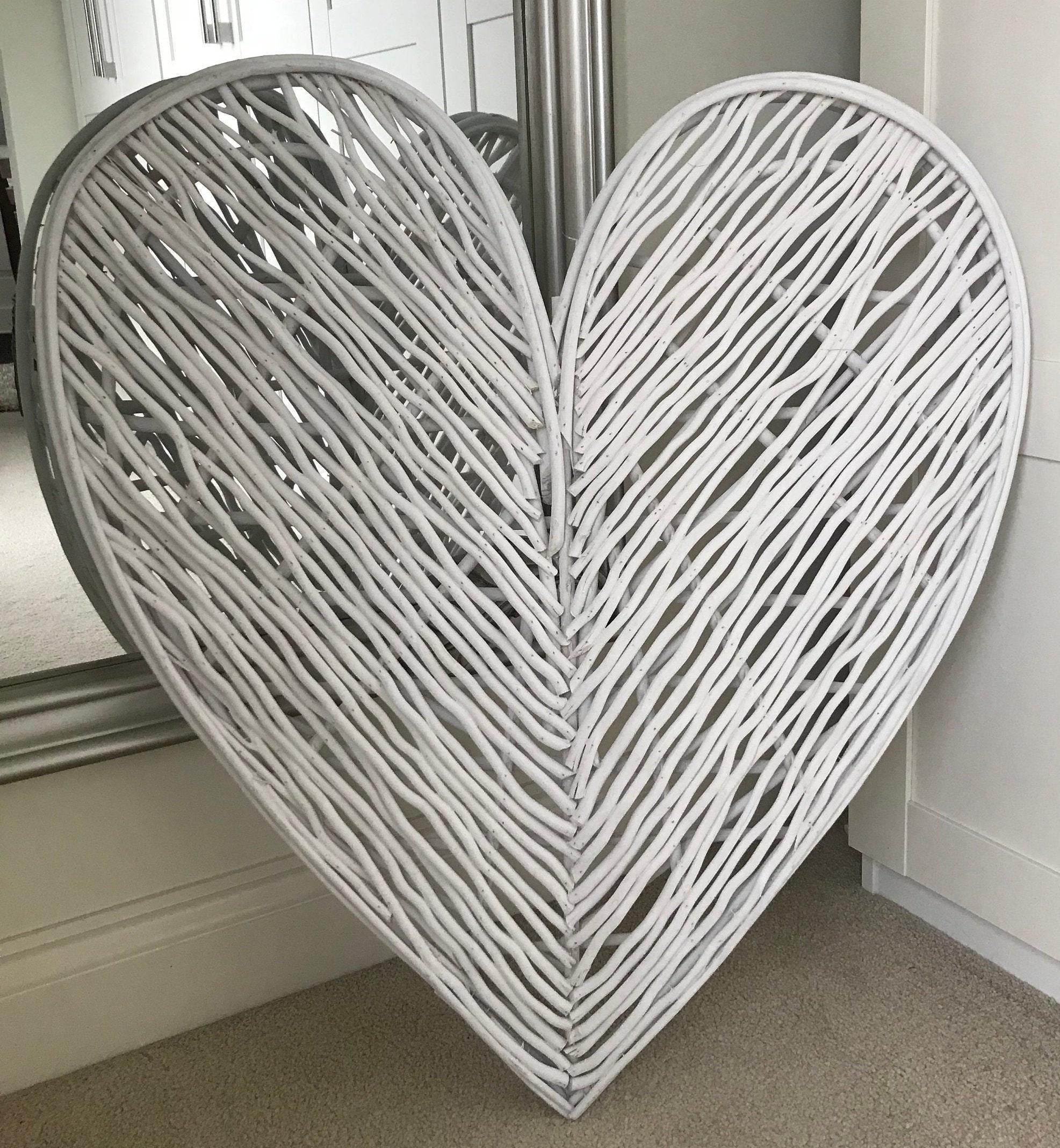 Large White Wicker Wood Heart Wall Art Hanging 70cm Etsy
