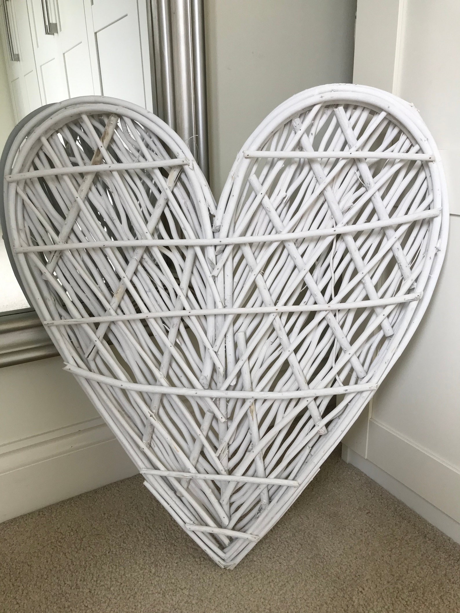 Large White Wicker Wood Heart Wall Art Hanging 70cm Etsy