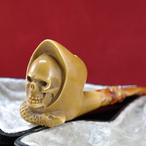 Handmade Block Meerschaum Pipe – Turkish Carved Tobacco Pipe – Unique Gift for Men – Cool, Dry Smoke – Collectible Piece (229)