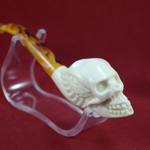 Handmade Carved Meerschaum Pipe: Skull Design