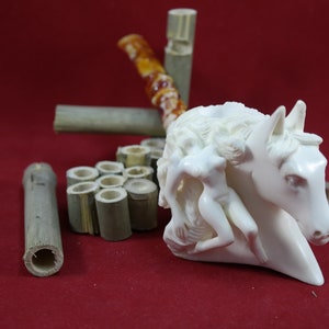 Handmade Carved Meerschaum Pipe: Horse & Figure Design