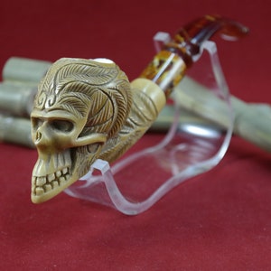 Handmade Carved Meerschaum Pipe: Skull Design