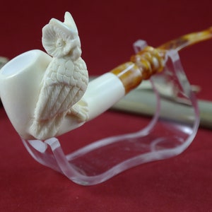 Handmade Meerschaum Tobacco Pipe: Carved Owl Design