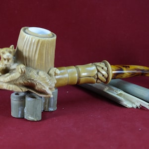 Handmade Carved Meerschaum Tobacco Pipe: Lion Dragon Design