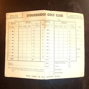 STYMIE - Stourbridge Golf Club Scorecard, Inglaterra, sin usar, vintage