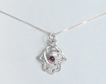 Hamsa Hand Necklace, Jewish Necklace, Delicate Judaica Necklace, Good Luck Necklace, Garnet Pendant, Hanukkah Gift, 925 Silver Necklace